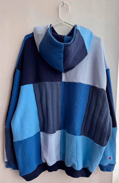 Reworked Blue Patchwork Hoodie