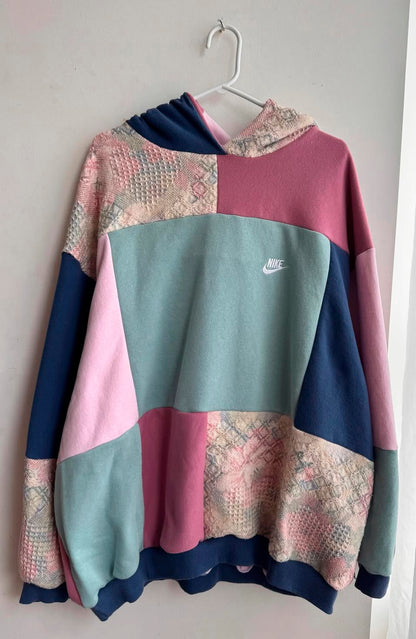 Reworked Mixed-Texture Tapestry Hoodie