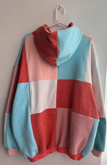 Reworked Pastel and Red Patchwork Hoodie