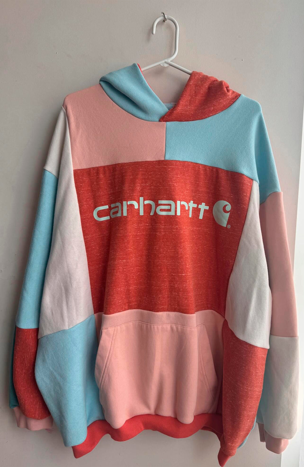 Reworked Pastel and Red Patchwork Hoodie