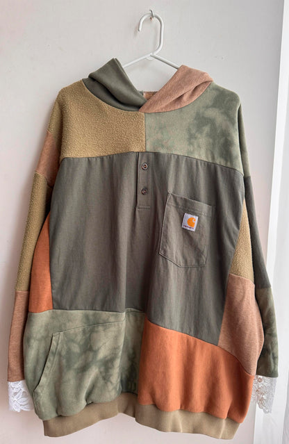 Upcycled Earth Tone Patchwork Hoodie