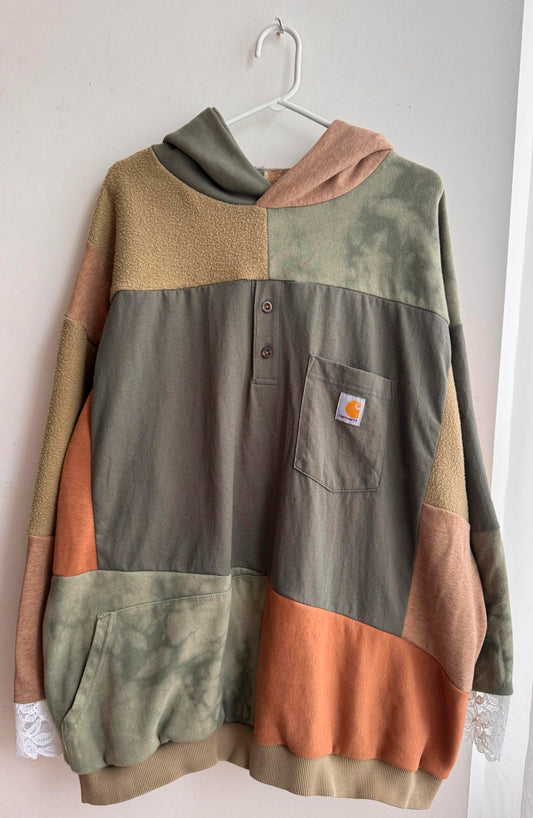 Upcycled Earth Tone Patchwork Hoodie