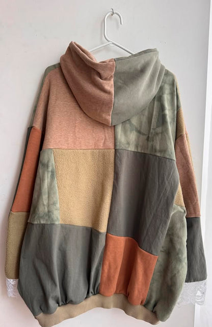 Upcycled Earth Tone Patchwork Hoodie