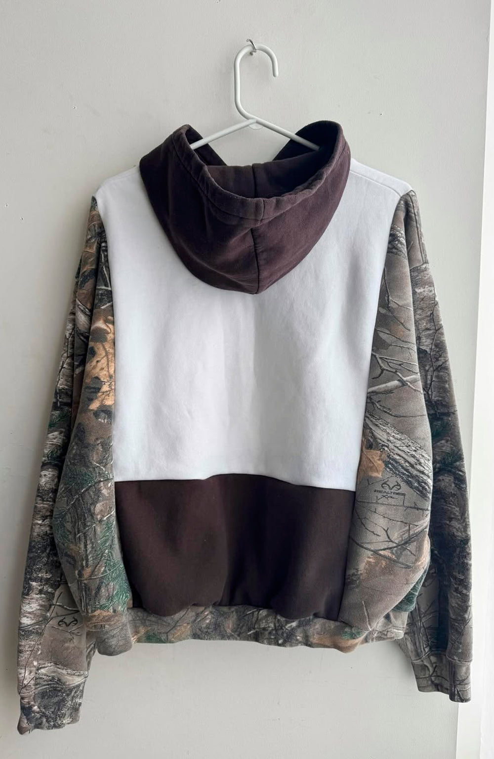 Upcycled Reworked Camo and Brown Hoodie