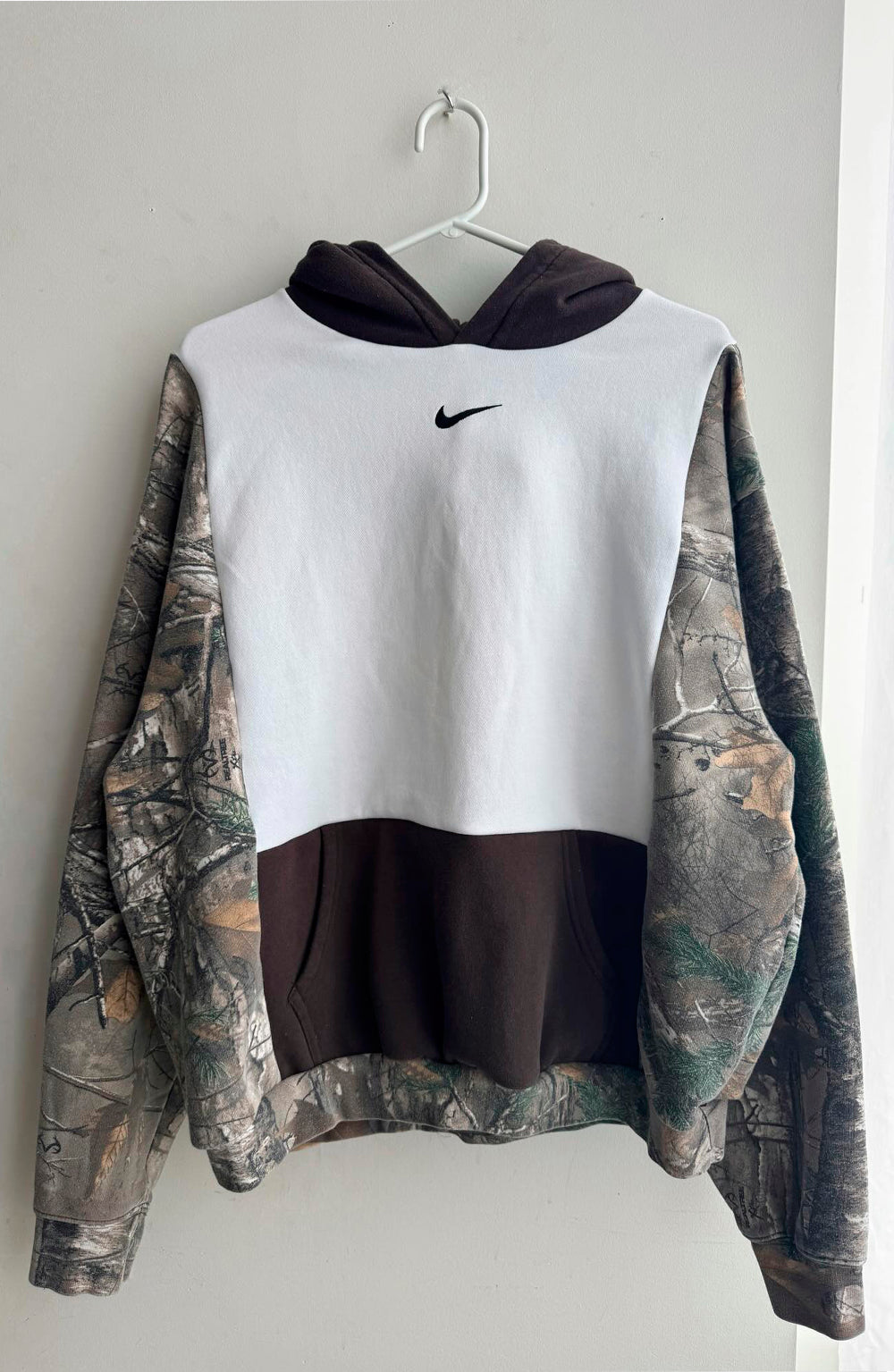 Upcycled Reworked Camo and Brown Hoodie