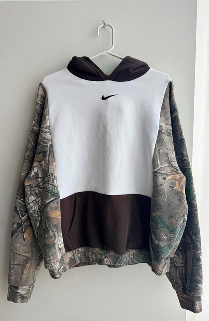 Upcycled Reworked Camo and Brown Hoodie